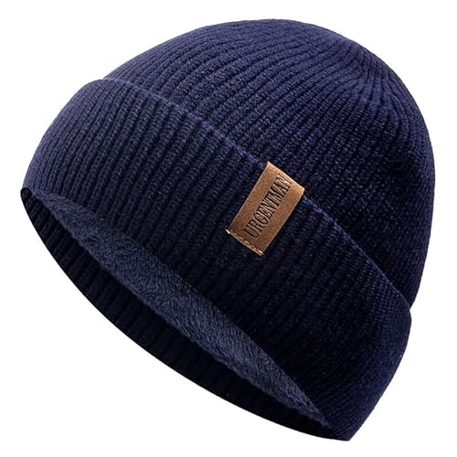 LEMITA Unisex-Wintermütze, Fleece, warme Mütze, weiche Beanie-Mütze für Männer und Frauen, Outdoor, dicke Ski-Sport-Strickmütze, marineblau, One size von LEMITA