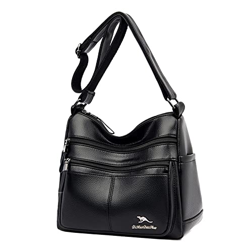 LEMITA Weiche Leder-Mama-Tasche Mehrschichtige Damen Mit Großem Fassungsvermögen Damen Mittleren Alters Und Ältere Schulter-Umhängetasche, Schwarz von LEMITA