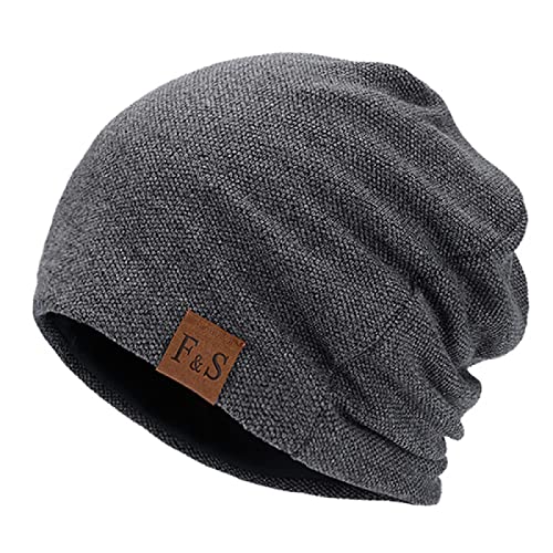 Mütze Buchstabe F&S Casual Beanies für Männer Frauen Warm Strickmütze Wintermütze Solide Hip-Hop Baggy Beanie Mütze Unisex Caps, dunkelgrau, One size von LEMITA