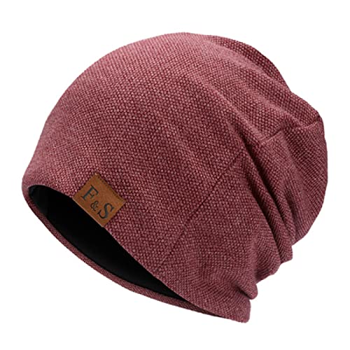 Mütze Buchstabe F&S Casual Beanies für Männer Frauen Warm Strickmütze Wintermütze Solide Hip-Hop Baggy Beanie Mütze Unisex Caps, weinrot, One size von LEMITA