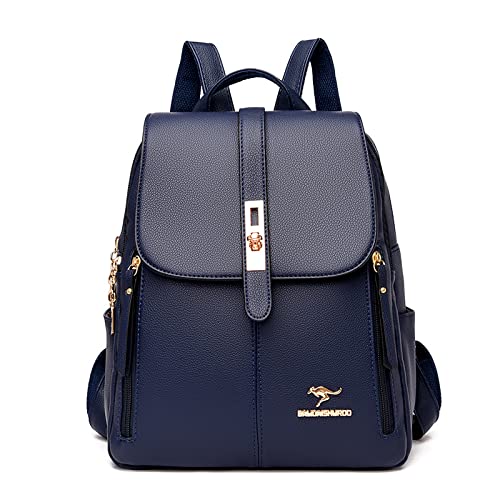 Pu Leichte Damen Rucksack Lässig Große Kapazität Schüler Schultasche Reise Kleiner Rucksack, Dunkelblau, 26Cm * 32Cm * 14Cm von LEMITA