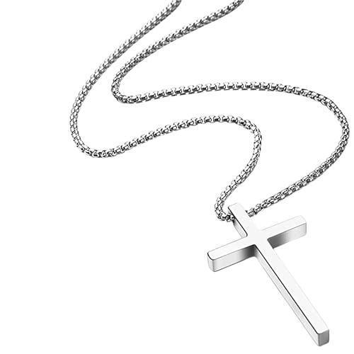 Kreuzkette Herren - Edelstahl Kubanische Kette mit Kreuz, Kette für Männer & Frauen, 70 cm Länge, Halskette Kreuz aus Edelstahl von LEMLIN
