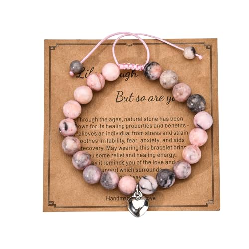 LEMLIN Naturstein Herz Armband für Mädchen,Rosa Naturstein Armband,Süßes Kinderschmuck Geschenk für Pferdeliebhaber,Tochter, Enkelin oder Nichte,Perlen und Pferdeanhänger armband für Kinder von LEMLIN