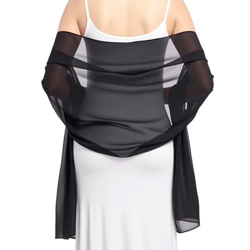 Stola Damen Halstuch,Chiffon Schal Elegant und Festlich für Abendkleid und Brautkleid,Leichtes Schultertuch,Hochzeit,Sommer,Cocktailparty,Sheer Organza Tuch (Schwarz) von LEMLIN