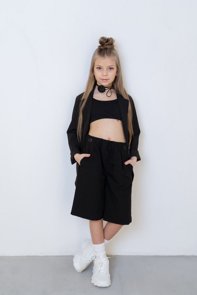 LEMONI Bermudas Shorts kurze Stoffhose für Mädchen - schwarz mit Gummizug von LEMONI