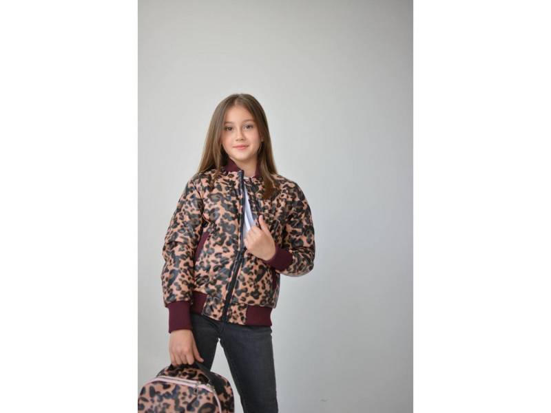LEMONI Bomberjacke Gefütterte Übergangsjacke aus Lederimitat für Mädchen Leopardenmuster von LEMONI