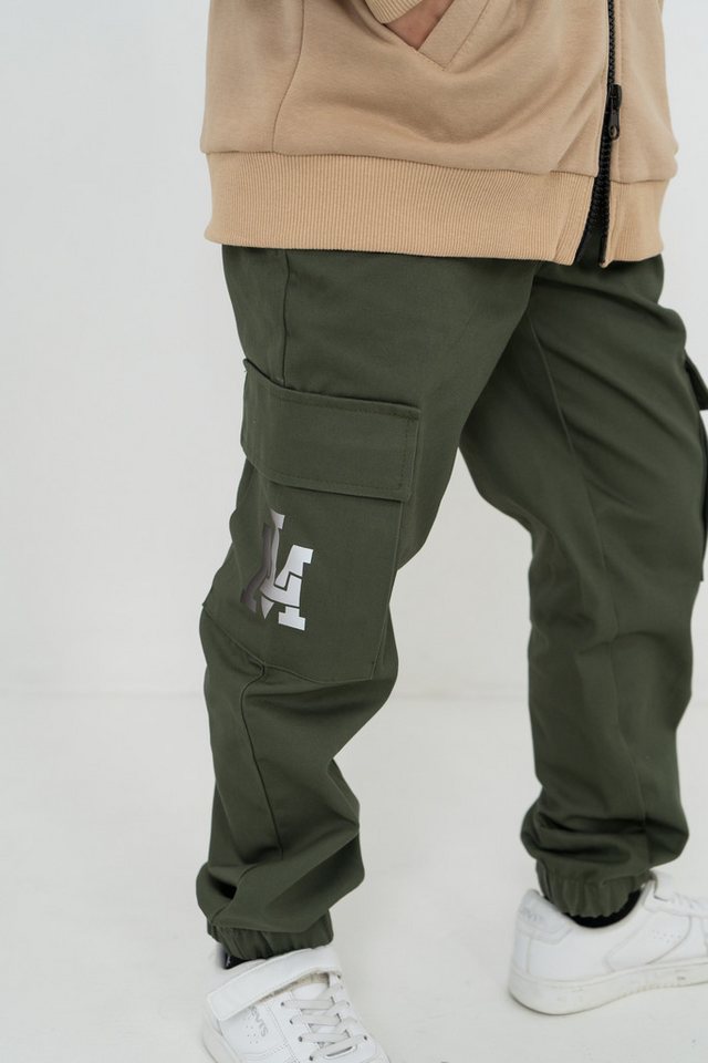 LEMONI Cargohose Cargohose Denim für Jungen - khaki Elastikbund mit Tunnelzug von LEMONI
