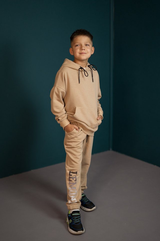 LEMONI Jogginghose Hose Unisex Lemoni mit Logoprint - beige Elastikbund mit Tunnelzug von LEMONI