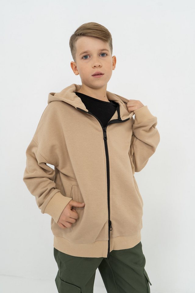 LEMONI Kapuzensweatjacke Unisex Hoodie mit Reißverschluss für Jungen und Mädchen beige Oversize von LEMONI