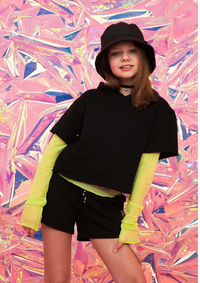 LEMONI Kapuzensweatshirt Kurzarm-Hoodie für Jungen und Mädchen schwarz mit Kapuze von LEMONI