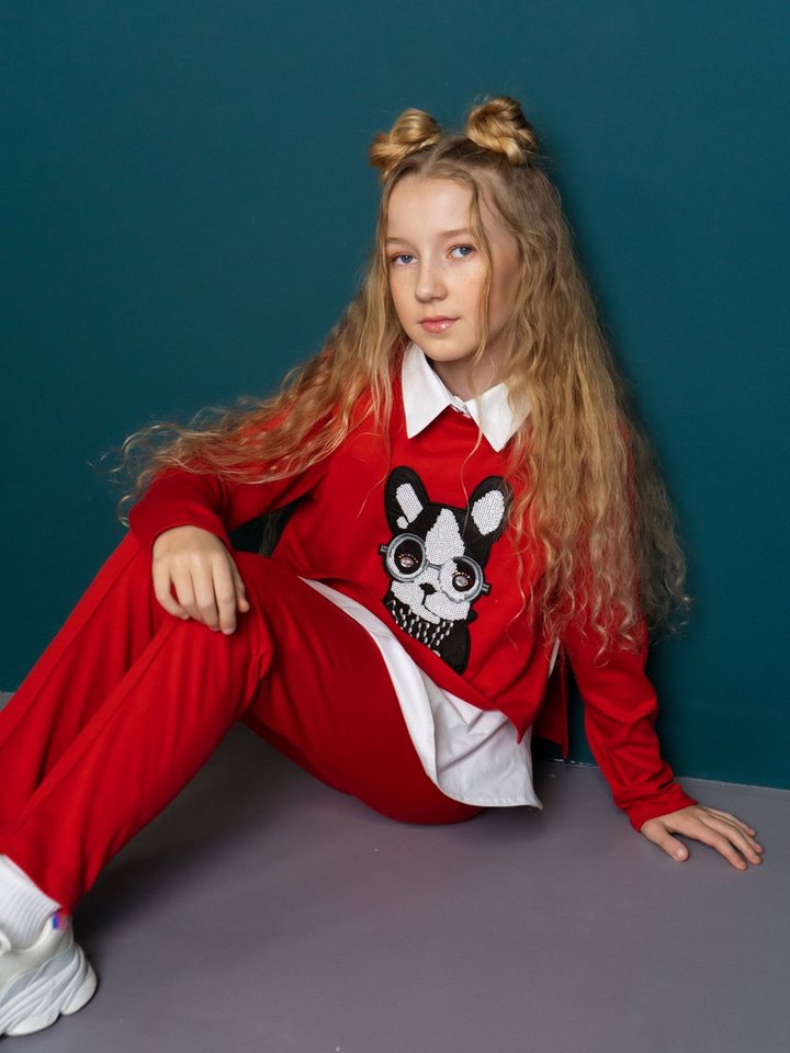 LEMONI Sweatshirt Set 2-in-1 Bluse und Sweatshirt mit französischer Bulldogge (Set, Sweatshirt+Bluse) von LEMONI