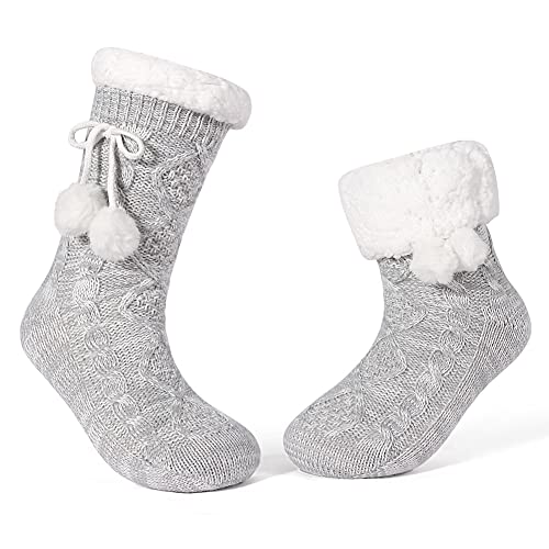 LEMZONE Damen-Socken mit Fleecefutter, flauschige Stricksocken für Frauen und Mädchen - Grau - Einheitsgröße von LEMZONE