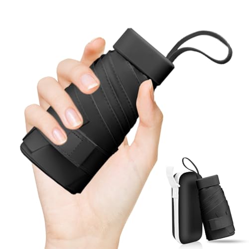 LENDOO Mini Regenschirm, Mini Reise Klappschirm 6 Rippen Taschenschirme Mit Etui UPF 50+Sonnenschutz und Regenschutz,Kompakte Bauweise für Pendler, Jungen und Mädchen von LENDOO