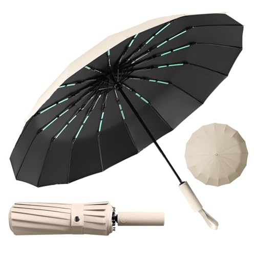LENDOO Regenschirm Sturmfest,Kompakter Faltbarer Regenschirm sturmfest Automatik Groß Taschenschirm mit 16 Rippen,210T Teflon-Beschichtung,Windsicher Anti-UV von LENDOO