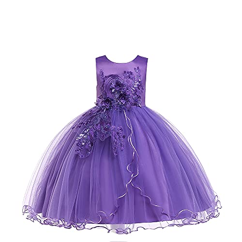 LENEFU Girls Party Dress, Birthday Girl Dresses, Suitable Birthdays Flower Girl Dresses for Weddings and Other Special Occasions for Ages 2-10(Purple, 120) von LENEFU