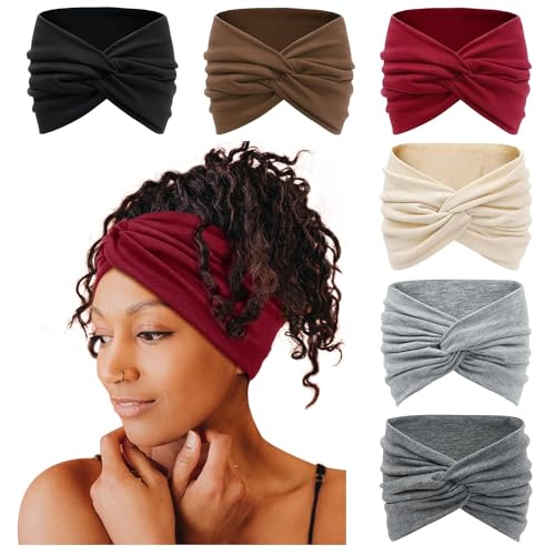 Breite Stirnbänder für Damen, 17,8 cm, extra groß, Turban-Stirnband, Boho-Haarband, verdrehter Knoten, Zubehör, 6 Stück von LENGAIJIN
