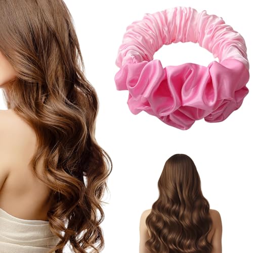 Hitzeloser Lockenwickler über Nacht zum Schlafen, hitzeloses Locken-Haargummi für Frauen, weiche Seide, faule Lockenwickler, Stirnband für langes Haar über Nacht (Rosa) von LENGAIJIN