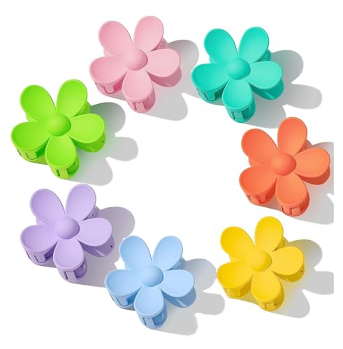 LENGAIJIN Blumen-Haarspangen, 7 Stück, große Haarklammern für Damen und Mädchen, dickes, dünnes Haar, starker Halt, rutschfest, große Dasiy-Kieferklemmen, mattes Haarzubehör, 7 Farben von LENGAIJIN