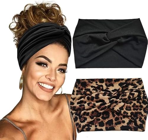 LENGAIJIN Breite Stirnbänder für Damen, 17,8 cm, extra groß, Turban-Stirnband, Boho-Haarband, verdrehter Knoten, Zubehör, 2 Stück von LENGAIJIN