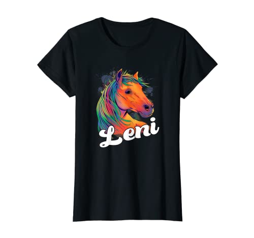 LENI - Schöner Mädchen Name mit schönem Pferd und Blumen T-Shirt von LENI Tochter Enkel Geburtstag Geschenkideen