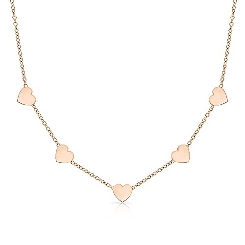LENIRA® Herz Halskette zarte 5 Herzen Kette für Damen aus Edelstahl mit Gold und Roségold überzogen Kettenlänge verstellbar 40-45 cm (Roségold) von LENIRA