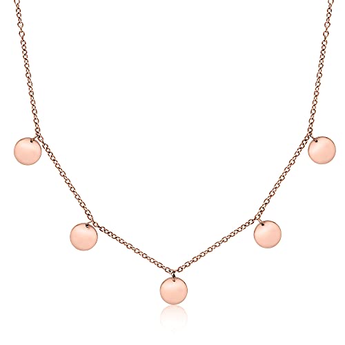 LENIRA® Plättchen Halskette zarte Coin Kette für Damen aus Edelstahl mit Gold und Roségold überzogen Kettenlänge verstellbar 40-45 cm (Roségold) von LENIRA