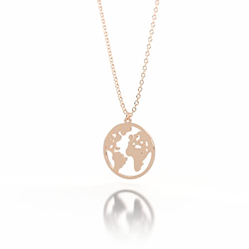 LENIRA® Weltkugel Halskette zarte Kette für Damen aus Edelstahl mit Gold und Roségold überzogen Kettenlänge verstellbar 40-45 cm (Roségold) von LENIRA