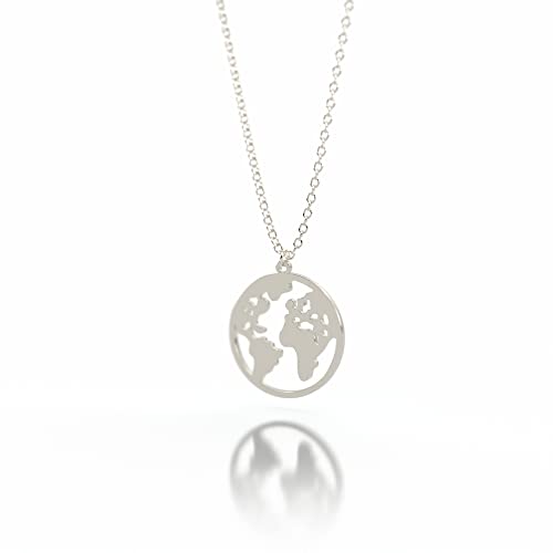 LENIRA® Weltkugel Halskette zarte Kette für Damen aus Edelstahl mit Gold und Roségold überzogen Kettenlänge verstellbar 40-45 cm (Silber) von LENIRA