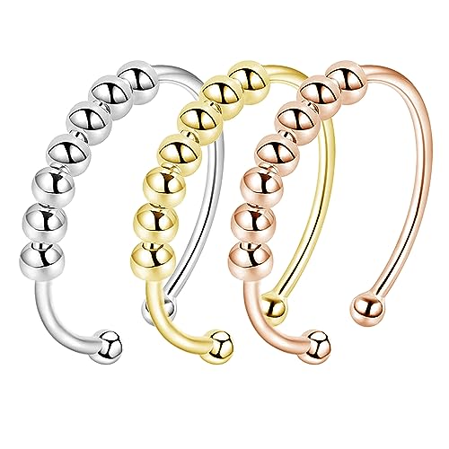 LENTQIUTT 3 Pcs Anti-Stress-Ring Anti-Angst-Ring-Set Damen-Anti-Stress-Ring Fingerspitzen-Ring Unisex Verstellbarer Fingerspitzen-Ring Damen Herren (3 Farben) von LENTQIUTT