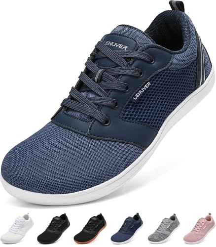 LENUVER Barfußschuhe Damen Sommer Barfussschuhe Herren Traillaufschuhe Atmungsaktiv Straßenlaufschuhe Leichte Fitnessschuhe Schnell Trocknend Sneaker (Blau, 45EU) von LENUVER