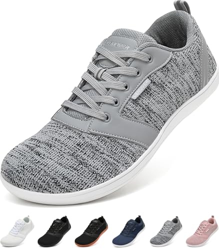 LENUVER Barfußschuhe Damen Sommer Barfussschuhe Herren Traillaufschuhe Atmungsaktiv Straßenlaufschuhe Leichte Fitnessschuhe Schnell Trocknend Sneaker (Grau, 45EU) von LENUVER