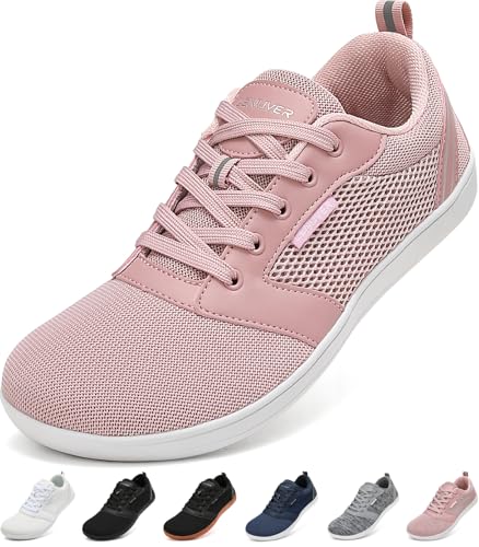 LENUVER Barfußschuhe Damen Sommer Barfussschuhe Herren Traillaufschuhe Atmungsaktiv Straßenlaufschuhe Leichte Fitnessschuhe Schnell Trocknend Sneaker (Rosa, 40EU) von LENUVER