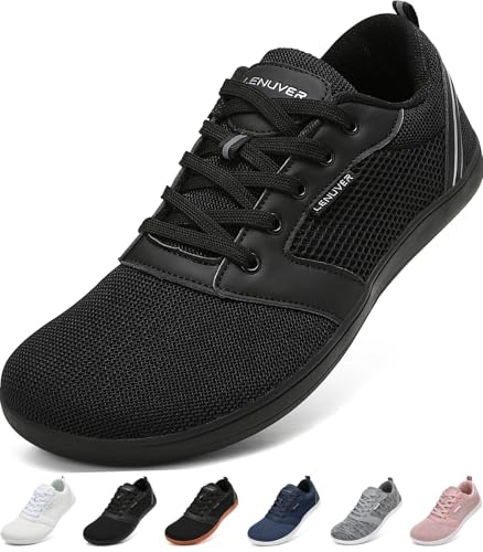 LENUVER Barfußschuhe Damen Sommer Barfussschuhe Herren Traillaufschuhe Atmungsaktiv Straßenlaufschuhe Leichte Fitnessschuhe Schnell Trocknend Sneaker (Schwarz, 42EU) von LENUVER