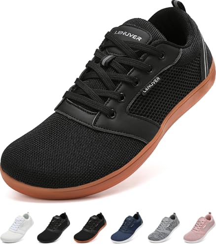 LENUVER Barfußschuhe Damen Sommer Barfussschuhe Herren Traillaufschuhe Atmungsaktiv Straßenlaufschuhe Leichte Fitnessschuhe Schnell Trocknend Sneaker (Schwarz Braun, 44EU) von LENUVER