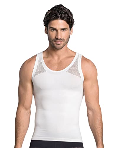 LEO ärmelloses Bauchweg Herren Funktionsshirt mit Kompression - Compression Shirt Men-Weiß-L von LEO