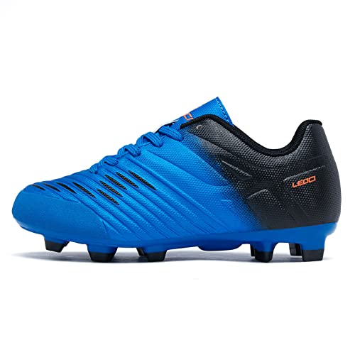 LEOCI Fußballschuhe for Jungen Mädchen Kinder Little Kids Firm Ground Sportliche Football Boots,Blau Schwarz,34 EU von LEOCI