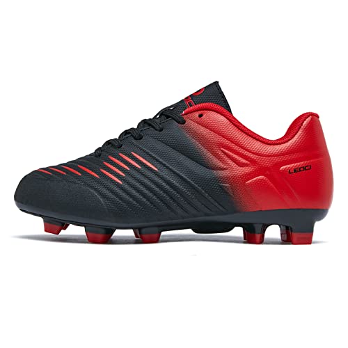 LEOCI Fußballschuhe for Jungen Mädchen Kinder Little Kids Firm Ground Sportliche Football Boots,Schwarz Rot,37 EU von LEOCI