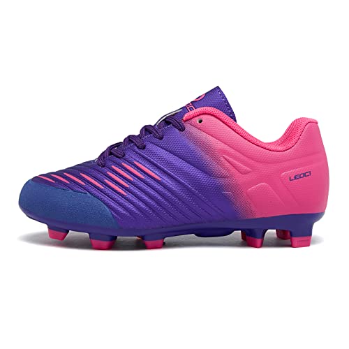 LEOCI Fußballschuhe for Jungen Mädchen Kinder Little Kids Firm Ground Sportliche Football Boots,Violett Roserot,31 EU von LEOCI