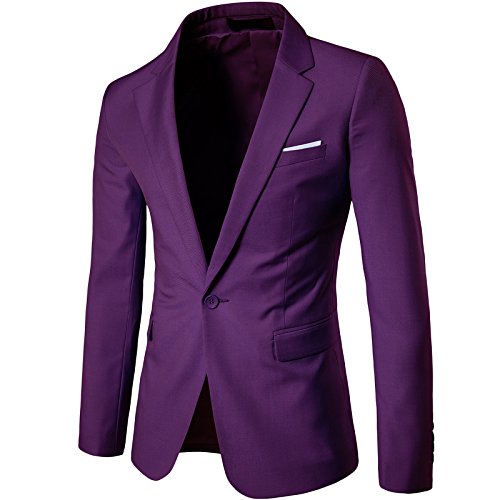 LEOCLOTHO Anzug für Männer Regular Fit Business EIN Knopf Herrenanzug Smoking Jacke Suit Blazer Lila XXL von LEOCLOTHO