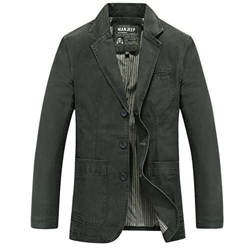 LEOCLOTHO Herren Blazer Freizeit Sakko Casual Anzugjacke Frühling Herbst Regular Fit Jacke Armeegrün XS von LEOCLOTHO