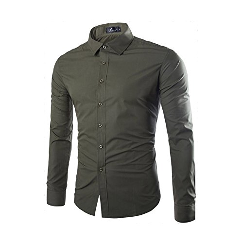 LEOCLOTHO Herren Hemd Slim-Fit Langarm Business Freizeit Hochzeit Basic Hemden Armeegrün L von LEOCLOTHO