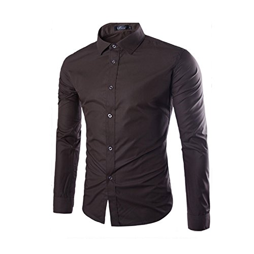 LEOCLOTHO Herren Hemd Slim-Fit Langarm Business Freizeit Hochzeit Basic Hemden Braun XL von LEOCLOTHO