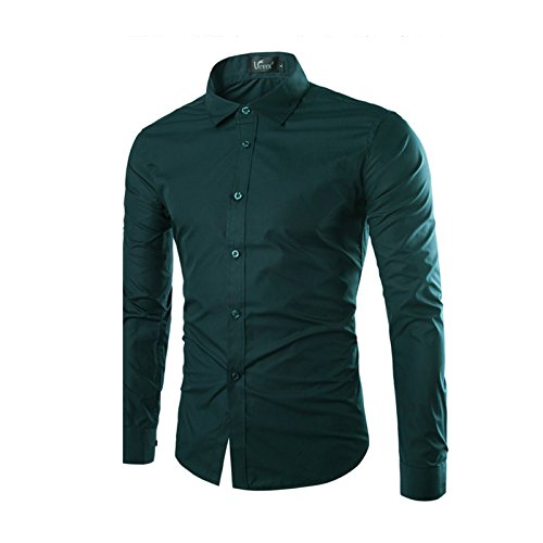 LEOCLOTHO Herren Hemd Slim-Fit Langarm Business Freizeit Hochzeit Basic Hemden Dunkelgrün M von LEOCLOTHO