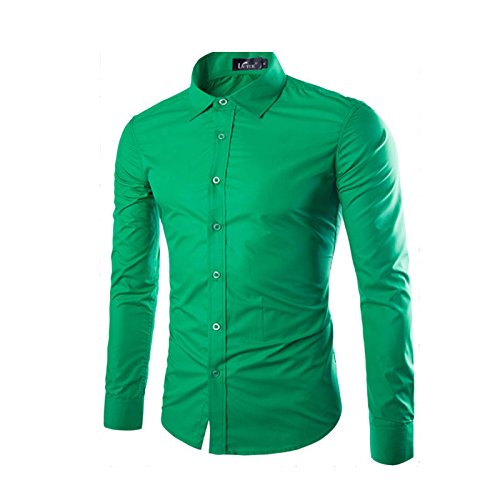 LEOCLOTHO Herren Hemd Slim-Fit Langarm Business Freizeit Hochzeit Basic Hemden Grün S von LEOCLOTHO