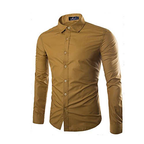 LEOCLOTHO Herren Hemd Slim-Fit Langarm Business Freizeit Hochzeit Basic Hemden Khaki L LEOCLOTHO Herren Hemd Slim-Fit Langarm Business Freizeit Hochzeit Basic Hemden Khaki L von LEOCLOTHO