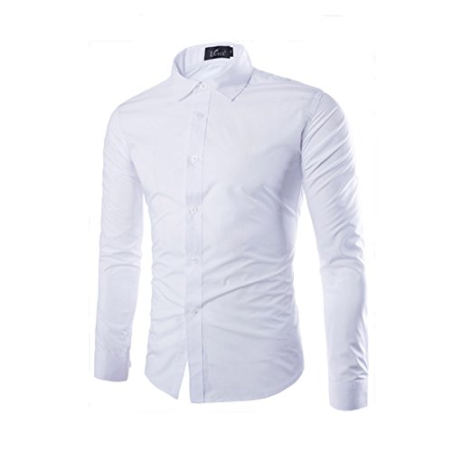 LEOCLOTHO Herren Hemd Slim-Fit Langarm Business Freizeit Hochzeit Basic Hemden Weiß XS von LEOCLOTHO