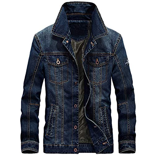 LEOCLOTHO Herren Jeansjacke Jacken Casual Klassisch Leichte Jacke mit Stehkragen Dunkelblau 2XL von LEOCLOTHO
