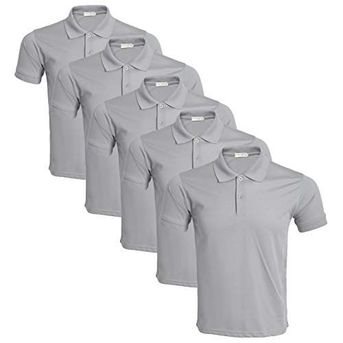 LEOCLOTHO Herren Poloshirt Einfarbig Basic Baumwolle Kurzarm Polohemd Packung mit 3/4/5 Stück, Grau*5 Stück, XL von LEOCLOTHO