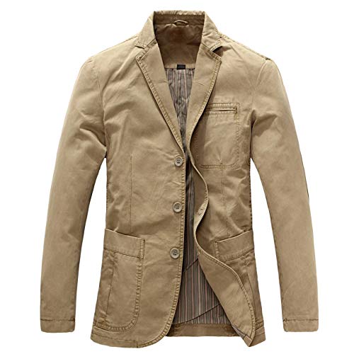 LEOCLOTHO Herren Sakko Blazer Militär Stil Anzug Jacke Business Freizeit Slim Fit Anzugjacke Khaki M von LEOCLOTHO