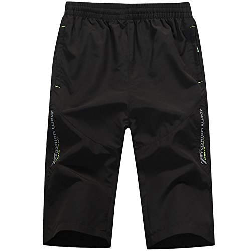 LEOCLOTHO Herren Sommer Shorts Sport Joggen und Training Fitness Atmungsaktiv 3/4 Kurze Hose (Schwarz, 4XL) von LEOCLOTHO